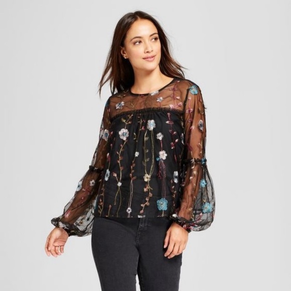 black sheer floral top